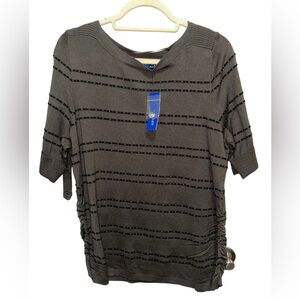 Apt 9 - Olive Green sweater, black stripes, side Ruching - size XL NWT